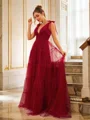 A-Line/Princess Tulle Ruffles V-neck Sleeveless Sweep Train Dresses