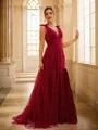 A-Line/Princess Tulle Ruffles V-neck Sleeveless Sweep Train Dresses
