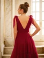 A-Line/Princess Tulle Ruffles V-neck Sleeveless Sweep Train Dresses