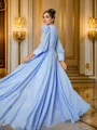 A-Line/Princess Chiffon Ruched V-neck Long Sleeves Floor-Length Dresses