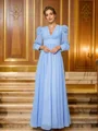 A-Line/Princess Chiffon Ruched V-neck Long Sleeves Floor-Length Dresses