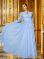 A-Line/Princess Chiffon Ruched V-neck Long Sleeves Floor-Length Dresses