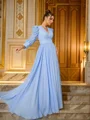 A-Line/Princess Chiffon Ruched V-neck Long Sleeves Floor-Length Dresses