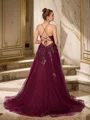 A-Line/Princess Tulle Applique V-neck Sleeveless Court Train Dresses