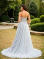 A-Line/Princess Tulle Applique Sweetheart Sleeveless Court Train Dresses