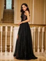 A-Line/Princess Applique Spaghetti Straps Sleeveless Floor-Length Dresses