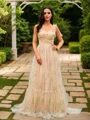 A-Line/Princess Lace Ruffles Straps Sleeveless Sweep Train Dresses
