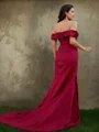 Sheath/Column Satin Ruched Off-the-Shoulder Sleeveless Sweep Train Dresses