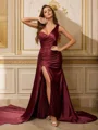 Sheath/Column Silk Like Satin Sequin One-Shoulder Sleeveless Sweep Train Dresses