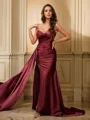 Sheath/Column Silk Like Satin Sequin One-Shoulder Sleeveless Sweep Train Dresses