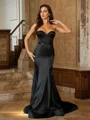 Sheath/Column Satin Ruffles Sweetheart Sleeveless Sweep Train Dresses