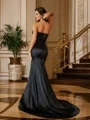 Sheath/Column Satin Ruffles Sweetheart Sleeveless Sweep Train Dresses