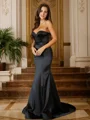 Sheath/Column Satin Ruffles Sweetheart Sleeveless Sweep Train Dresses
