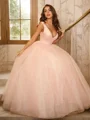 Ball-Gown Tulle Ruffles V-neck Sleeveless Floor-Length Dresses