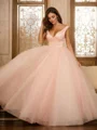 Ball-Gown Tulle Ruffles V-neck Sleeveless Floor-Length Dresses