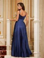 A-Line/Princess Satin Ruffles V-neck Sleeveless Floor-Length Dresses