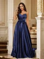 A-Line/Princess Satin Ruffles V-neck Sleeveless Floor-Length Dresses