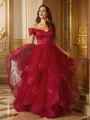 A-Line/Princess Tulle Ruffles Off-the-Shoulder Sleeveless Floor-Length Dresses