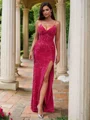 Sheath/Column V-neck Sleeveless Sweep Train Dresses