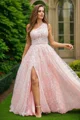 A-Line/Princess Lace Ruffles One-Shoulder Sleeveless Sweep Train Dresses
