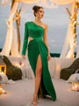 Sheath/Column Charmeuse Ruched One-Shoulder Long Sleeves Floor-Length Dresses