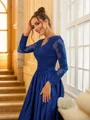 A-Line/Princess Satin Lace V-neck Long Sleeves Floor-Length Dresses