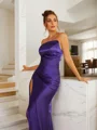 Sheath/Column Silk like Satin Ruched Strapless Sleeveless Sweep Train Dresses