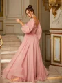 A-Line/Princess 30D Chiffon Ruched V-neck Long Sleeves Floor-Length Dresses