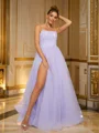 A-Line/Princess Tulle Beading Spaghetti Straps Sleeveless Floor-Length Dresses