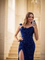 Sheath/Column Velvet Sequins V-neck Sleeveless Court Train Dresses