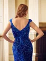 Sheath/Column Velvet Sequins V-neck Sleeveless Court Train Dresses
