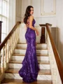Sheath/Column Sequins Applique V-neck Sleeveless Court Train Dresses