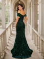 Sheath/Column Velvet Sequins Straps Sleeveless Court Train Dresses