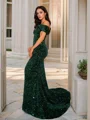 Sheath/Column Velvet Sequins Straps Sleeveless Court Train Dresses