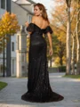 Sheath/Column Sequin Off-the-Shoulder Short Sleeves Sweep/Brush Train Dresses