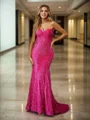 Sheath/Column Velvet Sequins Sweetheart Sleeveless Sweep/Brush Train Corset Dresses