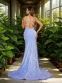 Sheath/Column Velvet Sequins V-neck Sleeveless Court Train Dresses