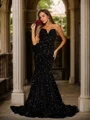 Trumpet/Mermaid Velvet Sequins Sweetheart Sleeveless Sweep/Brush Train Dresses