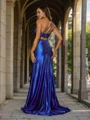 Sheath/Column Jersey Beading One-Shoulder Sleeveless Sweep/Brush Train Dresses