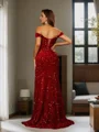 Sheath/Column Velvet Sequins Ruched Off-the-Shoulder Sleeveless Sweep/Brush Train Dresses