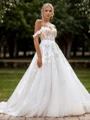 A-line Tulle Appliques Lace Sweetheart Sleeveless Chapel Train Wedding Dress