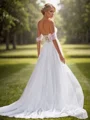 A-line Tulle Appliques Lace Off-the-Shoulder Sleeveless Chapel Train Wedding Dress