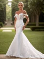 Mermaid Tulle Appliques Lace Off-the-Shoulder Sleeveless Cathedral Train Wedding Dress