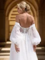 A-line Tulle Appliques Lace Sweetheart Long Sleeves Chapel Train Wedding Dress