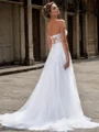 A-line Tulle Appliques Lace Sweetheart Sleeveless Court Train Wedding Dress