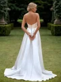 A-line Satin Pleated Straight Sleeveless Court Train Wedding Dress
