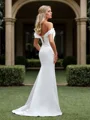 Sheath Satin Flower Off-the-Shoulder Sleeveless Court Train Wedding Dress
