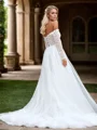A-line Tulle Appliques Lace Off-the-Shoulder Long Sleeves Chapel Train Wedding Dress