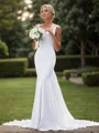 Sheath Stretch Crepe Straps Sleeveless Chapel Train Wedding Dress