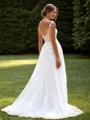 A-line Tulle Appliques Lace Scoop Sleeveless Sweep Train Wedding Dress